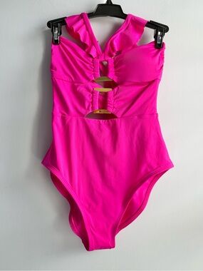Soluna Swim Women's Pink Buckle-Up One-Piece Swimsuit Size Small